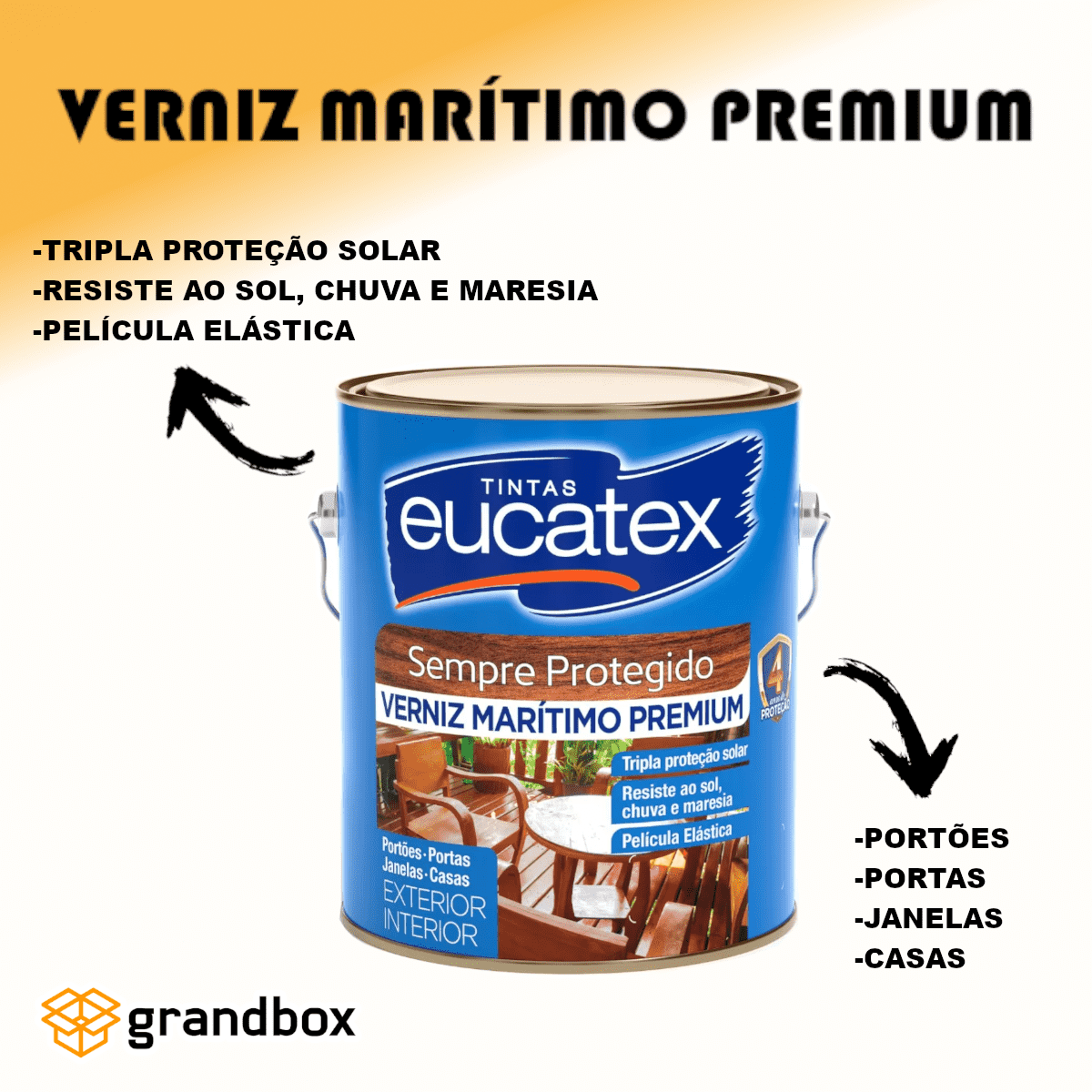 Verniz para Madeira Marítimo Premium Brilhante 3,6l Eucatex - 2