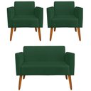 Ver imagem 1 de Conjunto Namoradeira e 2 Poltronas Decorativas Isabella Pés Palito Madeira Suede Verde - Gran Belo