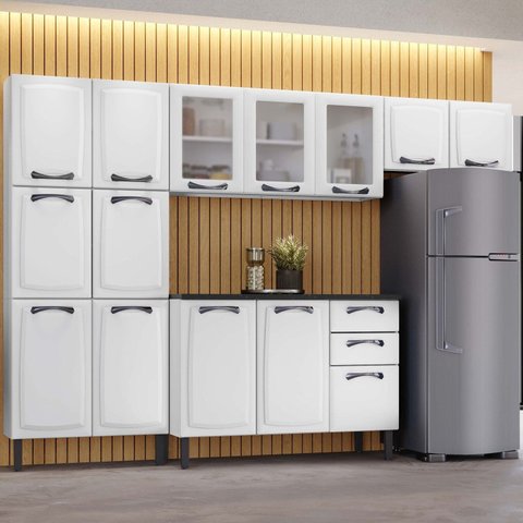 Cozinha Modulada Compacta em Aço 4 Peças 14 Portas 2 Gavetas Paneleiro Duplo New Premium Itatiaia 
