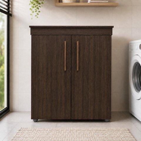Armário Multiuso 2 Portas Cappuccino Wood Organizador para Sala Cozinha Escritório e Cantinho do Caf