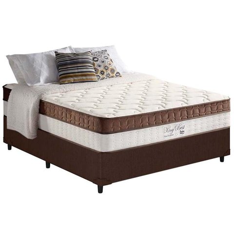 Cama Box Casal: Colchão Molas Anjos MasterPocket Ensacadas King Best Marrom + Base CRC Linhão Marrom