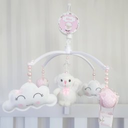 MOBILE PARA BERÇO MUSICAL GIRATÓRIO OVELHA BALÃO ROSA - 1