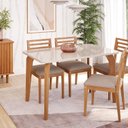 Ver imagem 1 de Sala de Jantar Mesa Papaia 130cm com Vidro com 4 Cadeiras Juparanã Marrom/Off White/Bege/Cinamomo