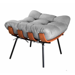 Puff Costela Base Fixa Para Sala De Estar, Quarto - Linho Cinza