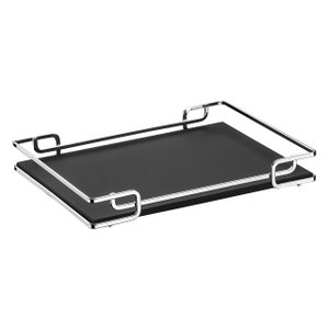 Bandeja Multiuso Hara Luana Tampo Couríssimo Preto 30x40 Cm:Cromada