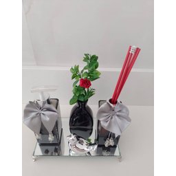Kit Lavabo Luxo Difusor com varetas Saboneteira Bandeja Vaso E Enfeite - 4