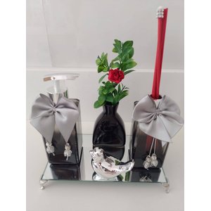 Kit Lavabo Luxo Difusor com varetas Saboneteira Bandeja Vaso E Enfeite