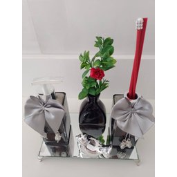 Kit Lavabo Luxo Difusor com varetas Saboneteira Bandeja Vaso E Enfeite - 2