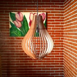 Luminária Teto tipo Pendente em MDF - Completa - Cor:Preta - 6