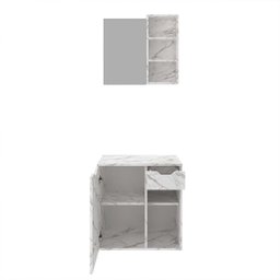 Kit de Banheiro Gabinete Suspenso com Pia e Espelheira Mármore Branco - 3