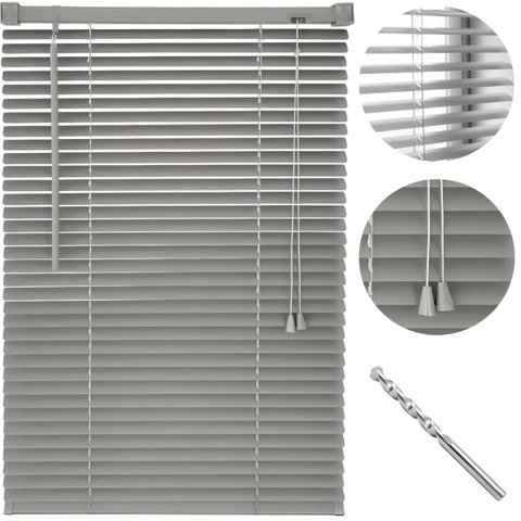 Cortina Persiana Horizontal Cinza L=1,00m X A=1,30m Pvc + Broca Vídea Parede Concreto 6mm X 100mm