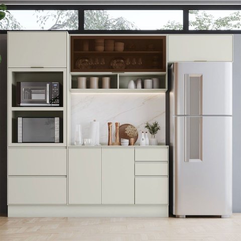 Cozinha Completa Fineze 6 Portas 4 Gavetas com Vidro 100% MDF Areia Hp - Henn