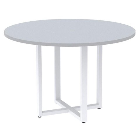 Mesa de Reunião Redonda P25 Pandin 110 Cm (largura) Tampo Mdp Cinza Pé Aço Tubular Branco