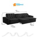 Ver imagem 4 de Sofá Retrátil Reclinável 8 Lugares 380cm com Pillow Veludo Preto Alasca Megasul