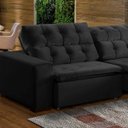 Ver imagem 2 de Sofá Retrátil Reclinável 8 Lugares 380cm com Pillow Veludo Preto Alasca Megasul