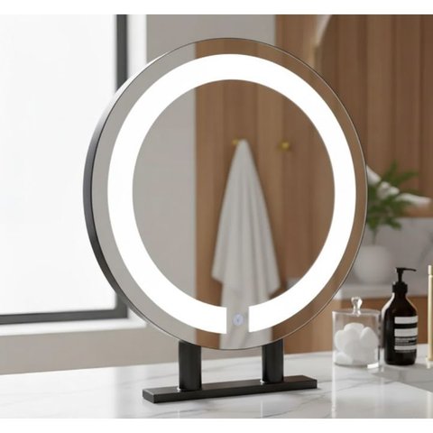 Espelho Redondo Duplo Iluminado Suporte Bancada 60cm Premium