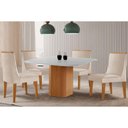Ver imagem 1 de Conjunto: Mesa de Cozinha Maldivas Tampo c/ Vidro Curvo 90cm+4 Cadeiras Dakota Madeira Naturale/Off