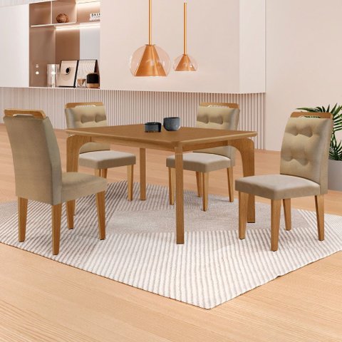 Mesa de Jantar Liz 120cm Mdf Canto Copo e com 4 Cadeiras Carol