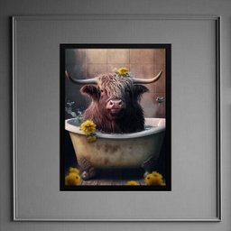 Quadro Divertido para Banheiro - Boi 45x34cm - com Vidro:madeira Preta - 2 Quadro Divertido para Banheiro - Boi 45x34cm - com Vidro:madeira Preta - 2