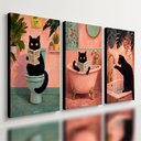Ver imagem 1 de Kit3 Quadro Decorativo Gato Banheiro Moderno Pintura Vintage Qualidade Premium 28x20cm