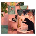 Ver imagem 3 de Kit3 Quadro Decorativo Gato Banheiro Moderno Pintura Vintage Qualidade Premium 28x20cm