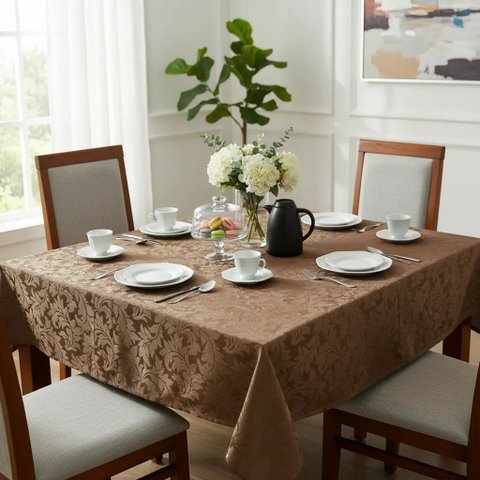 Toalha de Mesa Jacquard 04 Lug Cozinha Quadrada:Marrom
