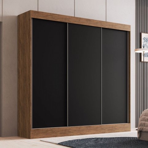 Guarda-roupa Casal Michigan 3 Portas 4 Gavetas 100% Mdf Castanho/preto - Doripel
