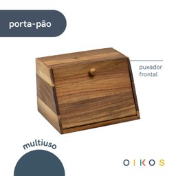 Porta Pão com Tampa de Madeira Acácia - Oikos - 3