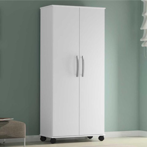Armário Multiuso 2 Portas para Lavanderia com Rodízios Arezzo J&a Moveis Branco
