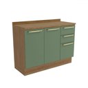 Ver imagem 2 de Balcão de Cozinha 120 Cm Isabel 2 Portas 3 Gavetas Nogueira/verde - Kappesberg