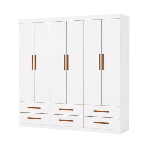 Guarda Roupa Dallas 6 Portas sem Espelho Central 6 Gavetas Carioca Moveis Branco