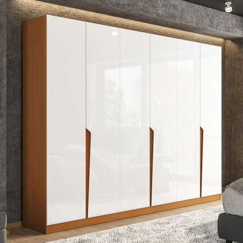 Guarda-roupa Casal Porto 6 Portas 4 Gavetas Freijó/branco - Politorno