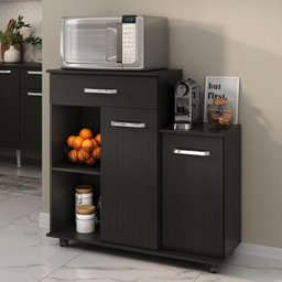 Armário de Cozinha Balcão Multiuso para Microondas Multimóveis Mp2189 Preto - 2 Armário de Cozinha Balcão Multiuso para Microondas Multimóveis Mp2189 Preto - 2