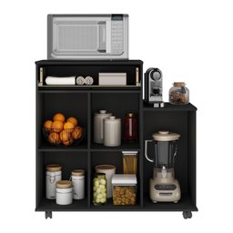 Armário de Cozinha Balcão Multiuso para Microondas Multimóveis Mp2189 Preto - 5 Armário de Cozinha Balcão Multiuso para Microondas Multimóveis Mp2189 Preto - 5