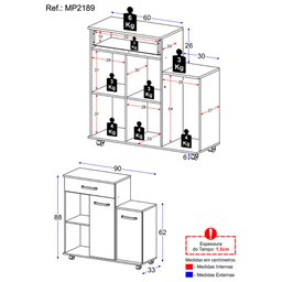 Armário de Cozinha Balcão Multiuso para Microondas Multimóveis Mp2189 Preto - 4 Armário de Cozinha Balcão Multiuso para Microondas Multimóveis Mp2189 Preto - 4