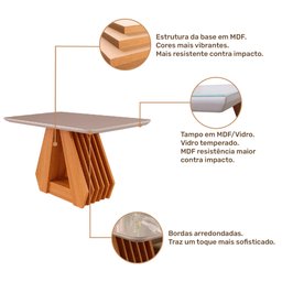 Conjunto Sala de Jantar Retangular 4 Lugares Mesa Tampo de Vidro 130 cm Agata Cadeiras Estofadas Pao - 4