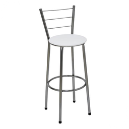 Banqueta Alta Cromada com Encosto Assento Branco - 1