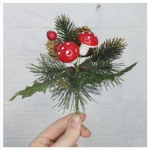 Kit 4 Ramos Cogumelo Decoração de Natal Artificial com Brilho 16cm