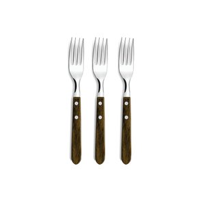 Garfos de Mesa com Lâmina de Inox e Cabo de Madeira - 3 Peças