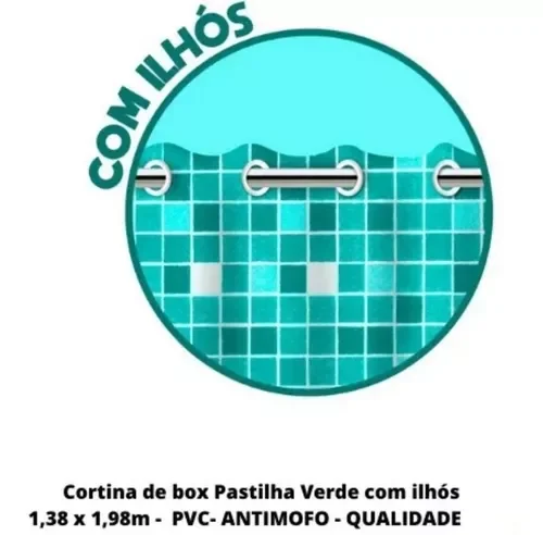 Ver imagem 2 de Cortina de Box Pastilha Verde C/ Ilhos Decoração Decor