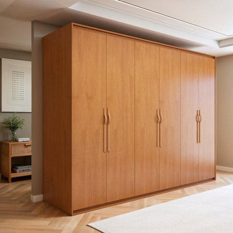 Guarda-Roupa Casal 6 Portas 6 Gavetas MDF 270cm Suavitá Marrom Amêndoa Clean
