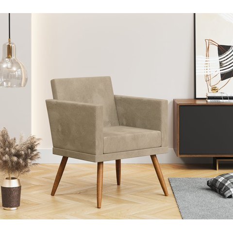 Poltrona Decorativa p/ Recepção, Sala, Nina Plus Suede Cappuccino