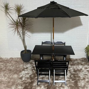 Conjunto Dobrável 120x70 com Ombrelone Paraná Cor do Conjunto:preto;cor do Ombrelone:preto