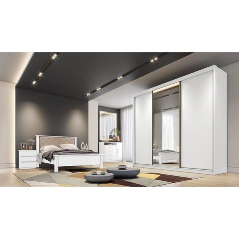 Guarda Roupa Casal com 1 Porta Espelhada 6 Gavetas - Londres-branco - Móveis Novo Horizonte