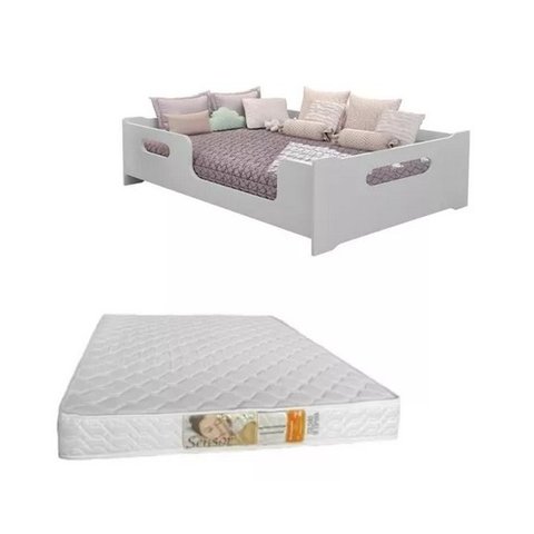 Cama Casal Montessori 193x143 Proteção Grade + Colchão Casal