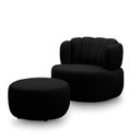 Ver imagem 2 de Conjunto Sala de estar Decorativo Mariele Poltrona Base Giratória em Aço com Puff Couro Preto G88 -