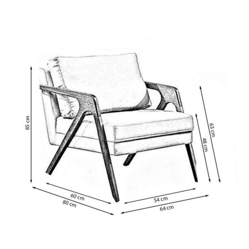 Kit 2 Poltronas Decorativa Mona Luxo Linho Cinza Base Madeira Maciça - 2