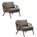 Ver imagem 1 de Kit 2 Poltronas Decorativa Mona Luxo Linho Cinza Base Madeira Maciça