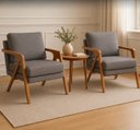 Ver imagem 1 de Kit 2 Poltronas Decorativa Mona Luxo Linho Cinza Base Madeira Maciça