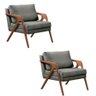 Kit 2 Poltronas Decorativa Mona Luxo Linho Cinza Base Madeira Maciça - 1